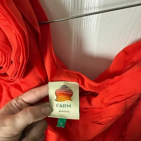 Farm Rio Red Rose Puff Sleeve One-Shoulder Blouse XL - Picture 9 of 10